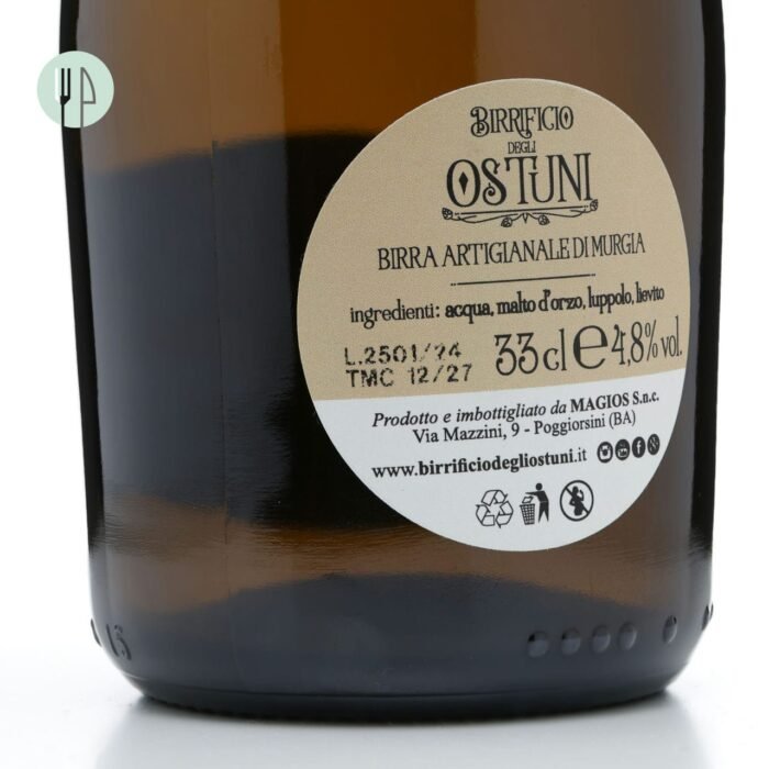 Birra artigianale controra grado alcolico 4,8% colore giallo paglierino Osutni Puglia 330ml.