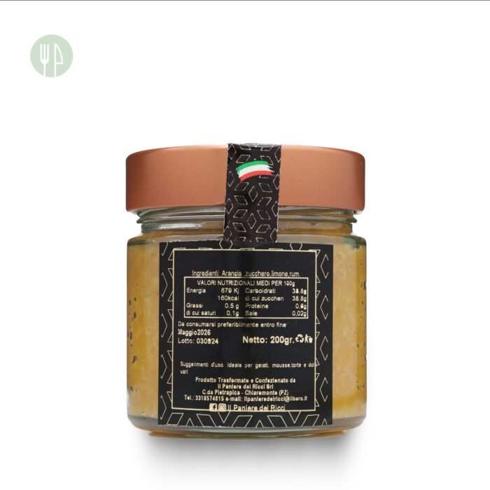 Marmellata Arance e Rum: un mix irresistibile di arancia fresca e rum aromatico. Scopri l’autentica dolcezza lucana, vasetto da 200 g.